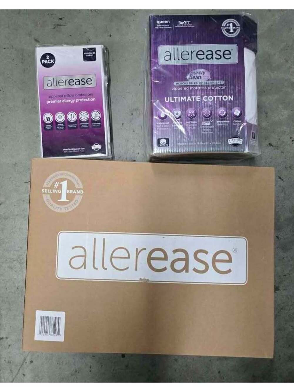 Allerease Queen Zippered Mattress Protector and 2-Pack Pillow Protectors and pad